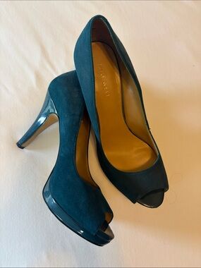 Nine West Teal Suede Peep-Toe Pumps